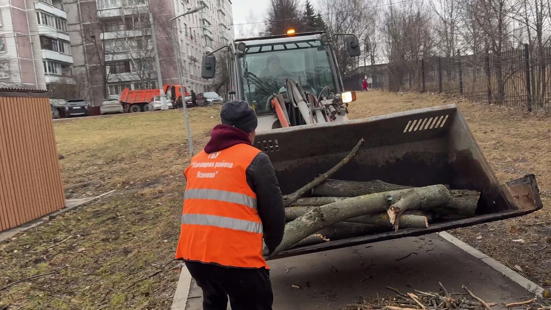 Ликвидация последствий ураганного ветра в Москве. Кадр видео