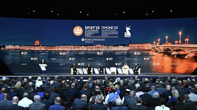 Президент РФ Владимир Путин выступает на пленарном заседании XXVIII Петербургского международного экономического форума