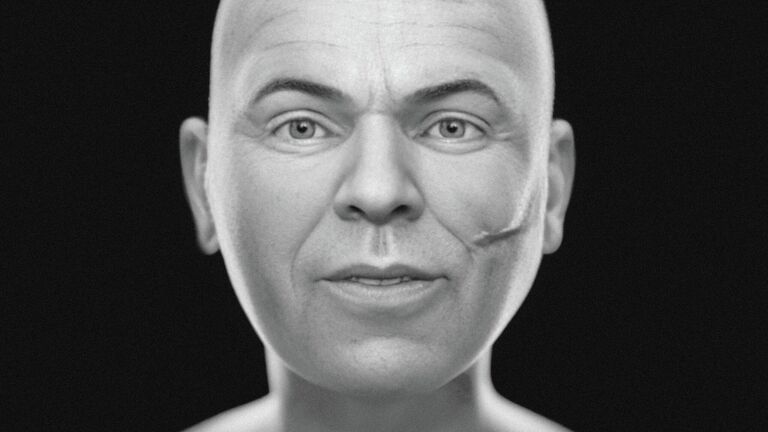 Лицо в оттенках серого без волос и бороды — фронтальный ракурс