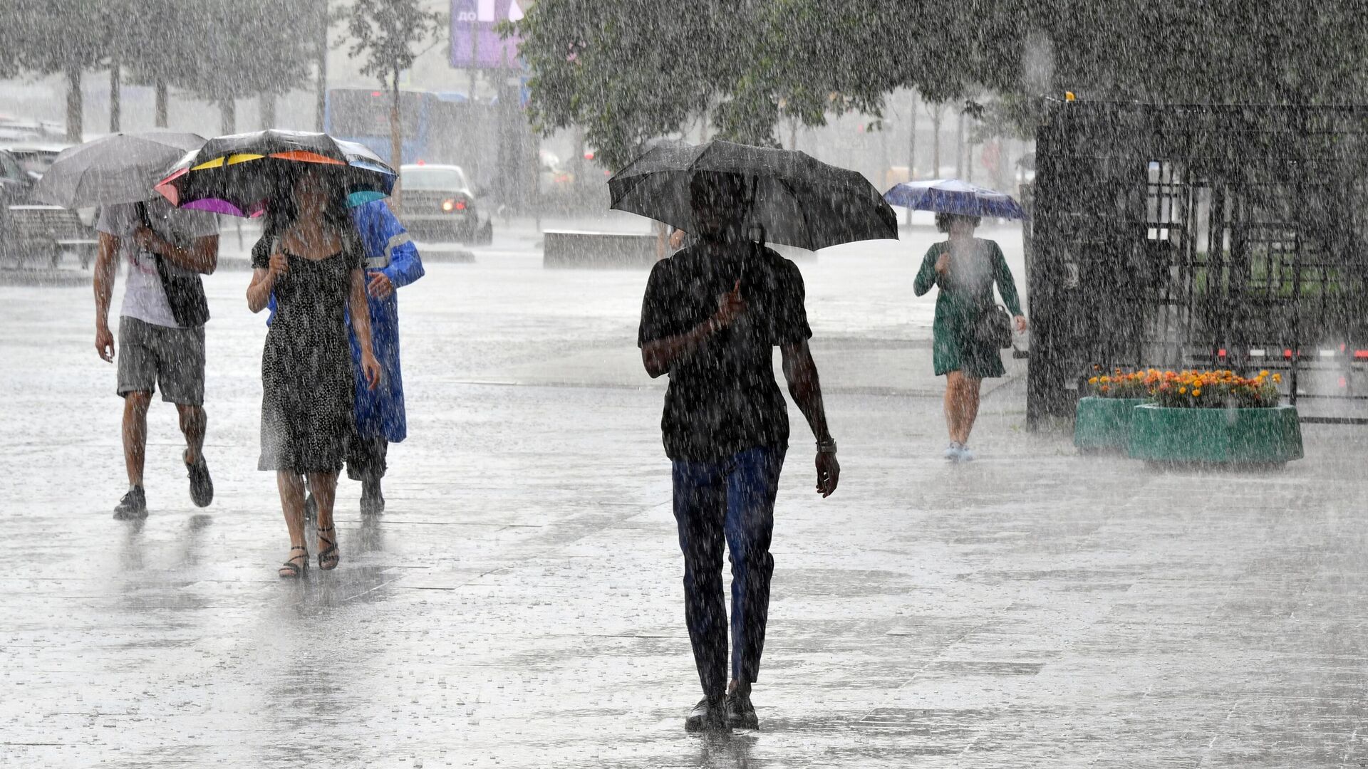 Прохожие во время дождя в Москве