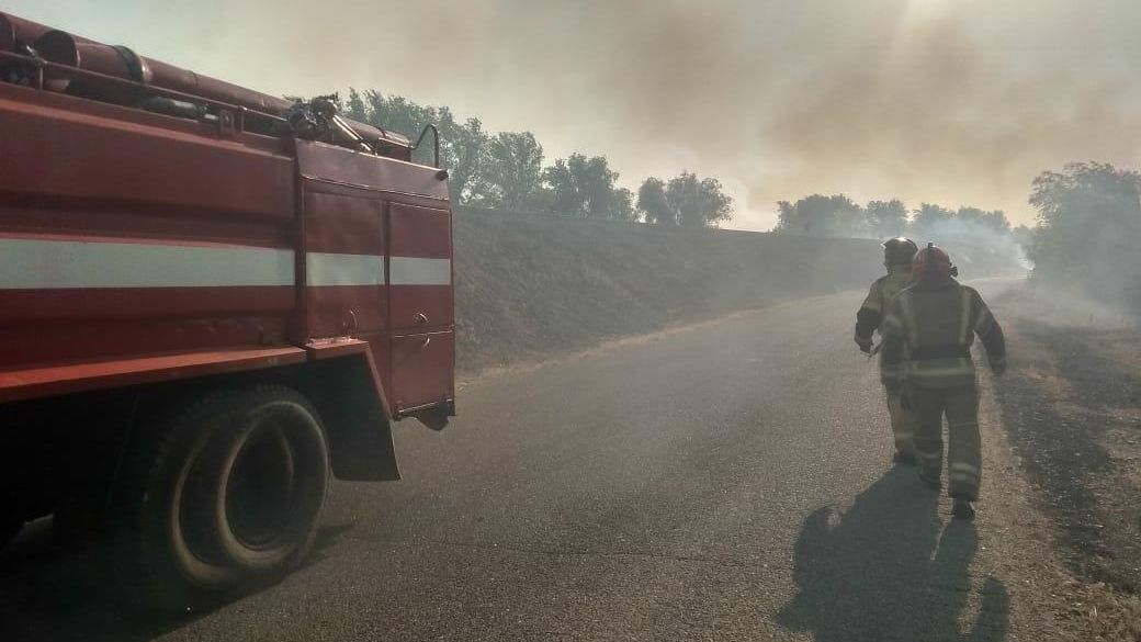 Сотрудники МЧС во время ликвидации природного пожара в Оренбургской области